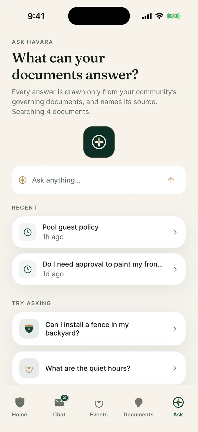 The Havara ask screen on iPhone