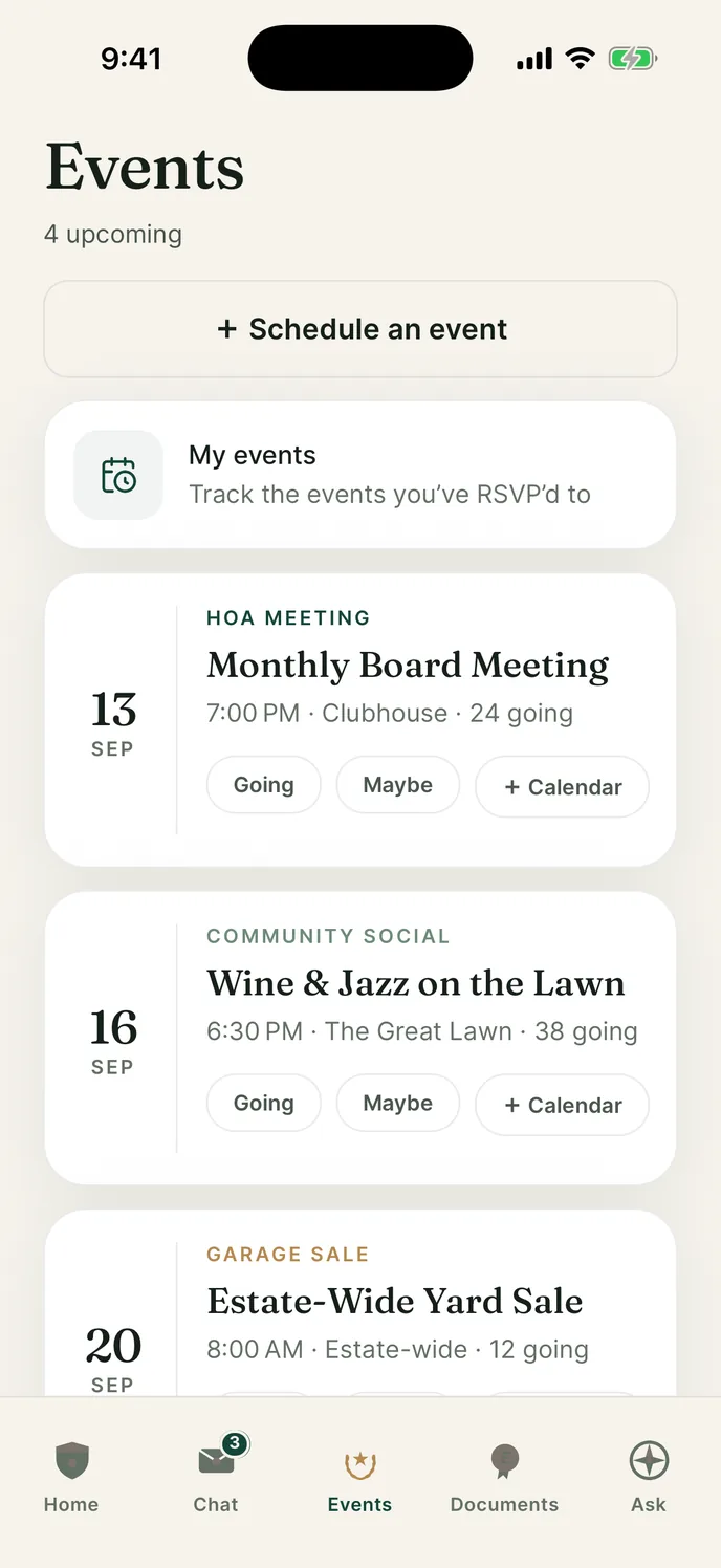 Havara events screen